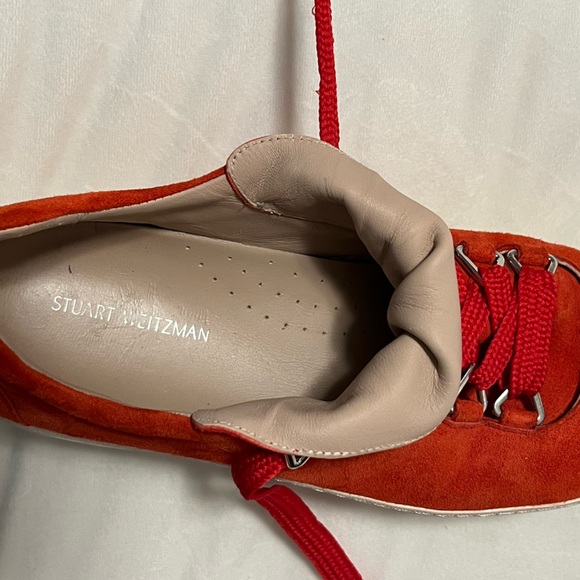 Stuart Weitzman Red Suede Gaming Sneaker Size 6 - Picture 7 of 11